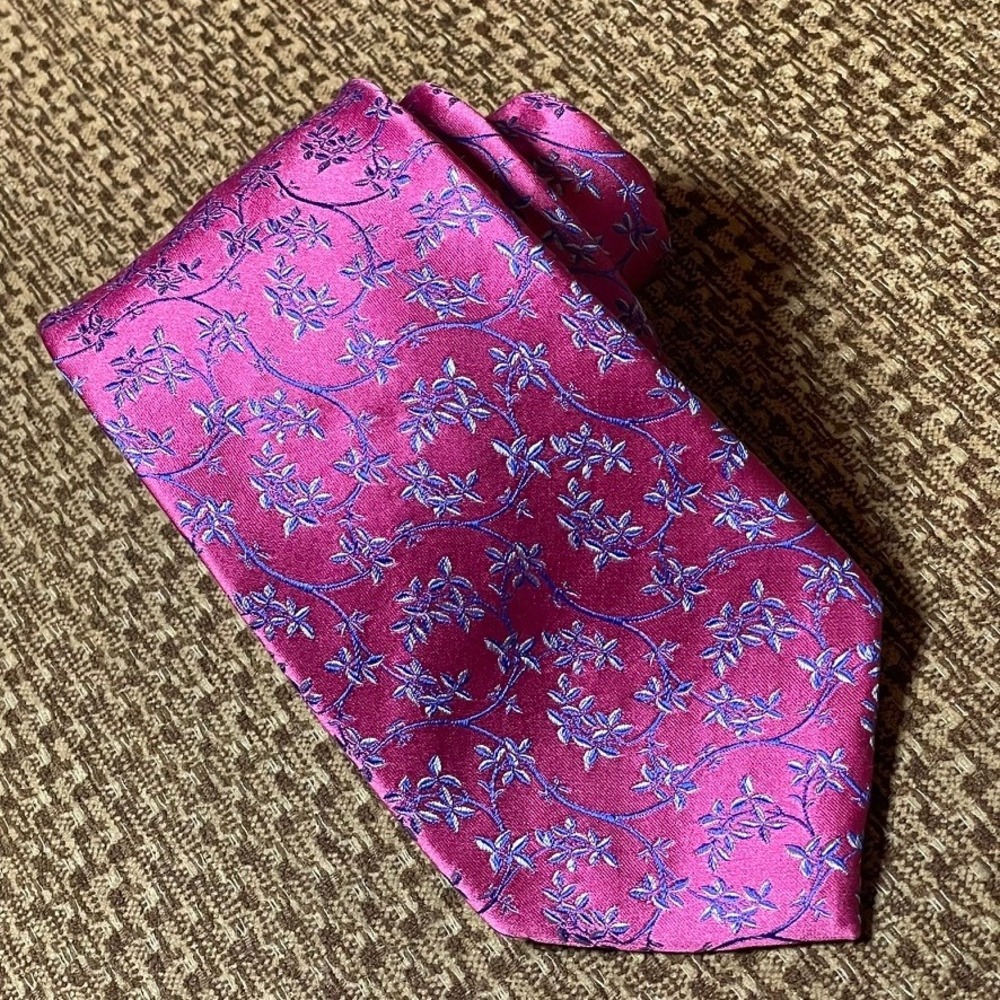 Charles Tyrwhitt Necktie Wedding Pink Blue Floral Vine Silk Jacquard Classic Tie
